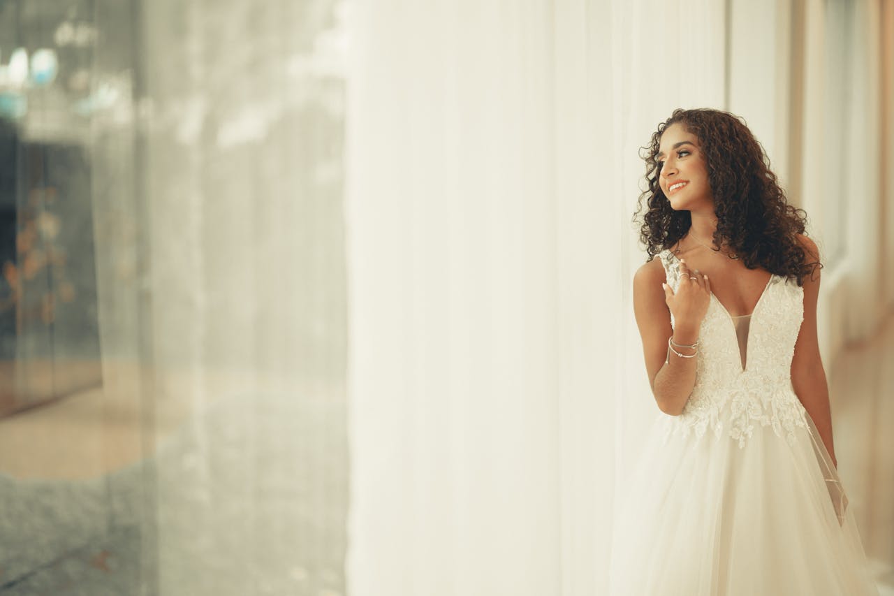 Beautiful Bride in White Wedding Dress